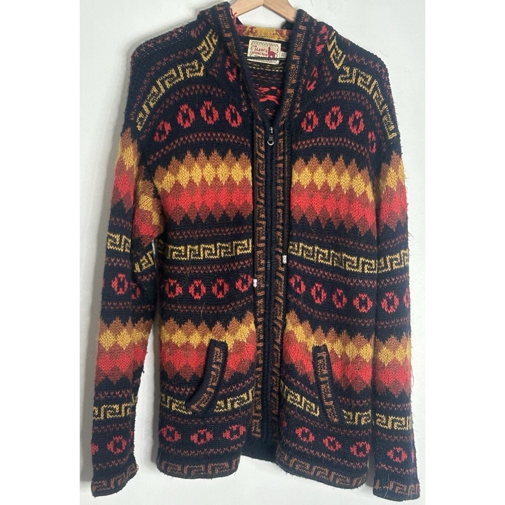 The Alpaca Connection Sweater Womens XL Alpaca Hooded Full Zip Tribal Knit